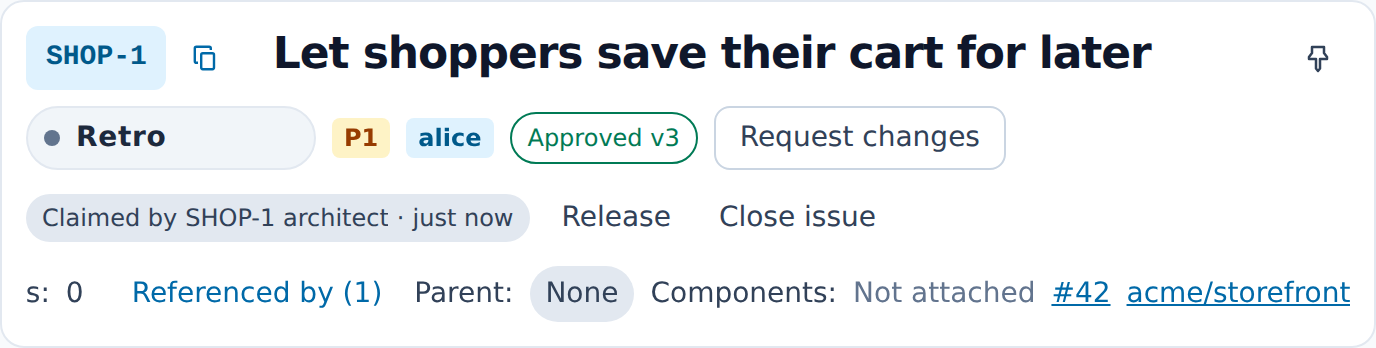 The issue header with the pull request Legion opened, linked as #42.